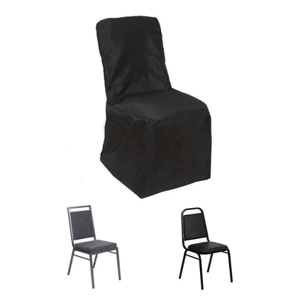 Polyester Square Top Banquet Chair Cover Black - Reusable Slip-On Slipcover