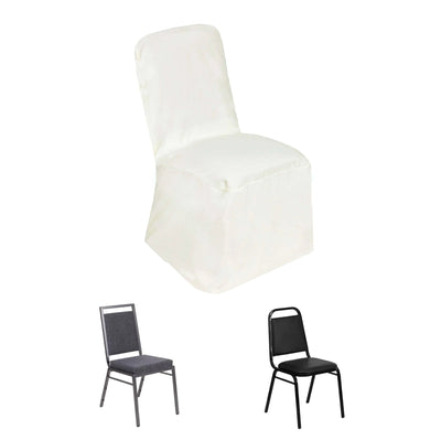 Polyester Square Top Banquet Chair Cover Ivory - Reusable Slip-On Slipcover