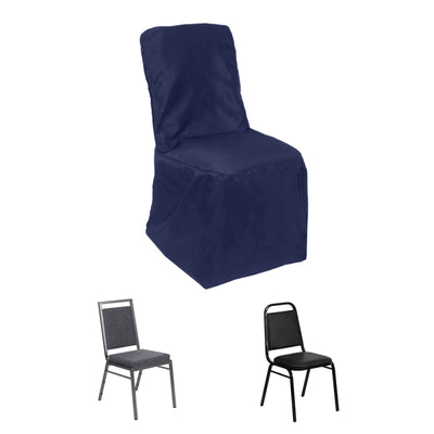 Polyester Square Top Banquet Chair Cover Navy Blue - Reusable Slip-On Slipcover for Events