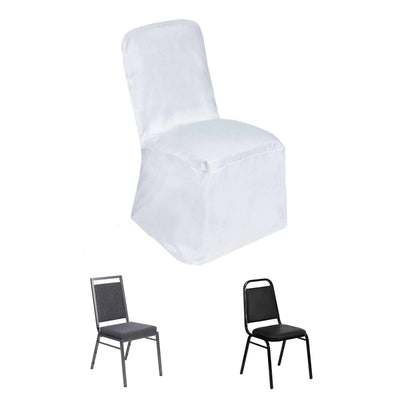 Polyester Square Top Banquet Chair Cover White - Reusable Slip-On Slipcover for Events