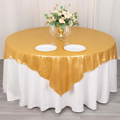 Polyester Table Overlay 72"x72" Gold - Shimmer Sequin Dots Design, Wrinkle-Free Glitter Decor for Events