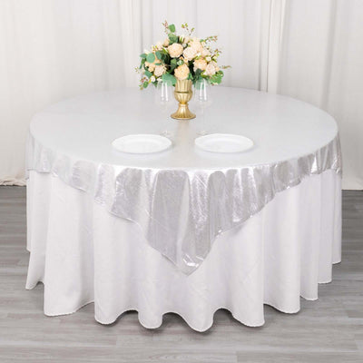 Polyester Table Overlay 72"x72" Silver - Shimmer Sequin Dots Wrinkle-Free Table Topper