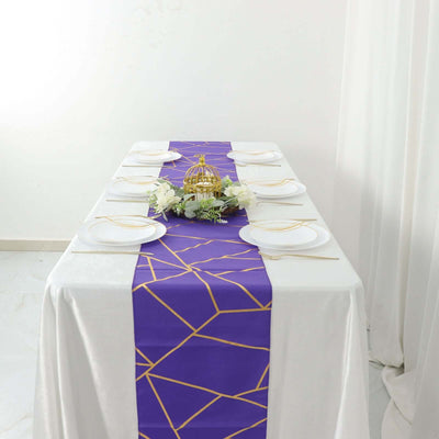 Polyester Table Runner 9ft Purple with Gold Foil Geometric Pattern - Modern & Stylish Table Decor