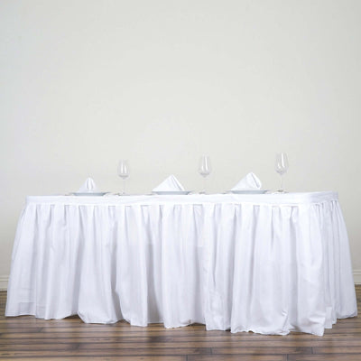 Polyester Table Skirt 21ft White - Stylish Pleated Banquet Folding Table Cover