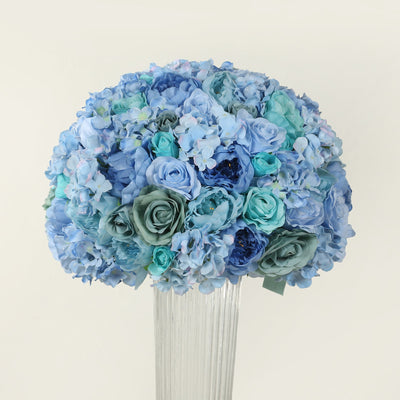 Pre-Arranged Artificial Rose Wedding Centerpiece, Blue Silk Rose Flower Balls Arrangement Table Decor - 20"
