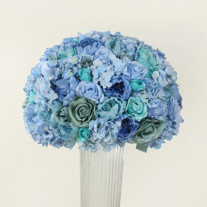 Pre-Arranged Artificial Rose Wedding Centerpiece, Blue Silk Rose Flower Balls Arrangement Table Decor - 20"