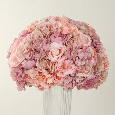 Pre-Arranged Artificial Rose Wedding Centerpiece, Blush Silk Rose Flower Balls Arrangement Table Decor - 20"