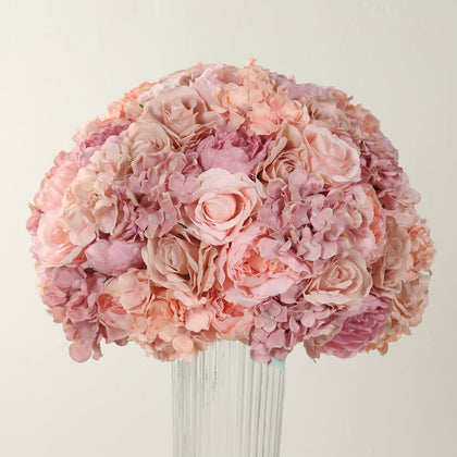 Pre-Arranged Artificial Rose Wedding Centerpiece, Blush Silk Rose Flower Balls Arrangement Table Decor - 20"