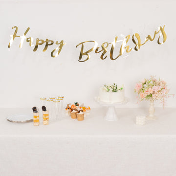 10ft Pre-Strung Metallic Gold Foil "Happy Birthday" Banner, Party Photo Backdrop Hanging Garland - 250 GSM