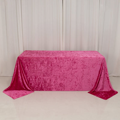 Premium Crushed Velvet Rectangle Tablecloth 90"x132" Fuchsia - Seamless Soft & Reusable Table Cover
