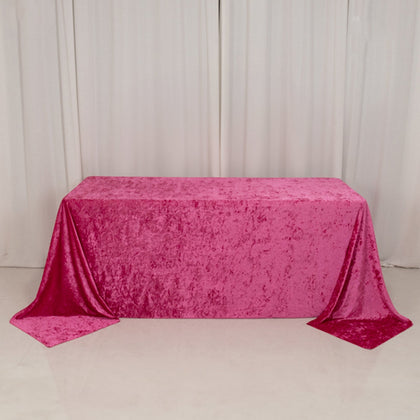 Premium Crushed Velvet Rectangle Tablecloth 90"x132" Fuchsia - Seamless Soft & Reusable Table Cover