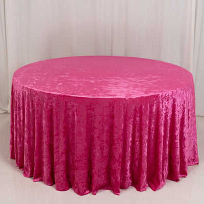 Premium Crushed Velvet Round Tablecloth 120" Fuchsia - Seamless Soft & Reusable Table Cover