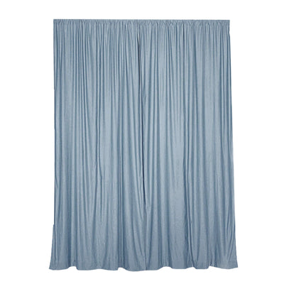 Light blue sheer curtain panel on white backdrop