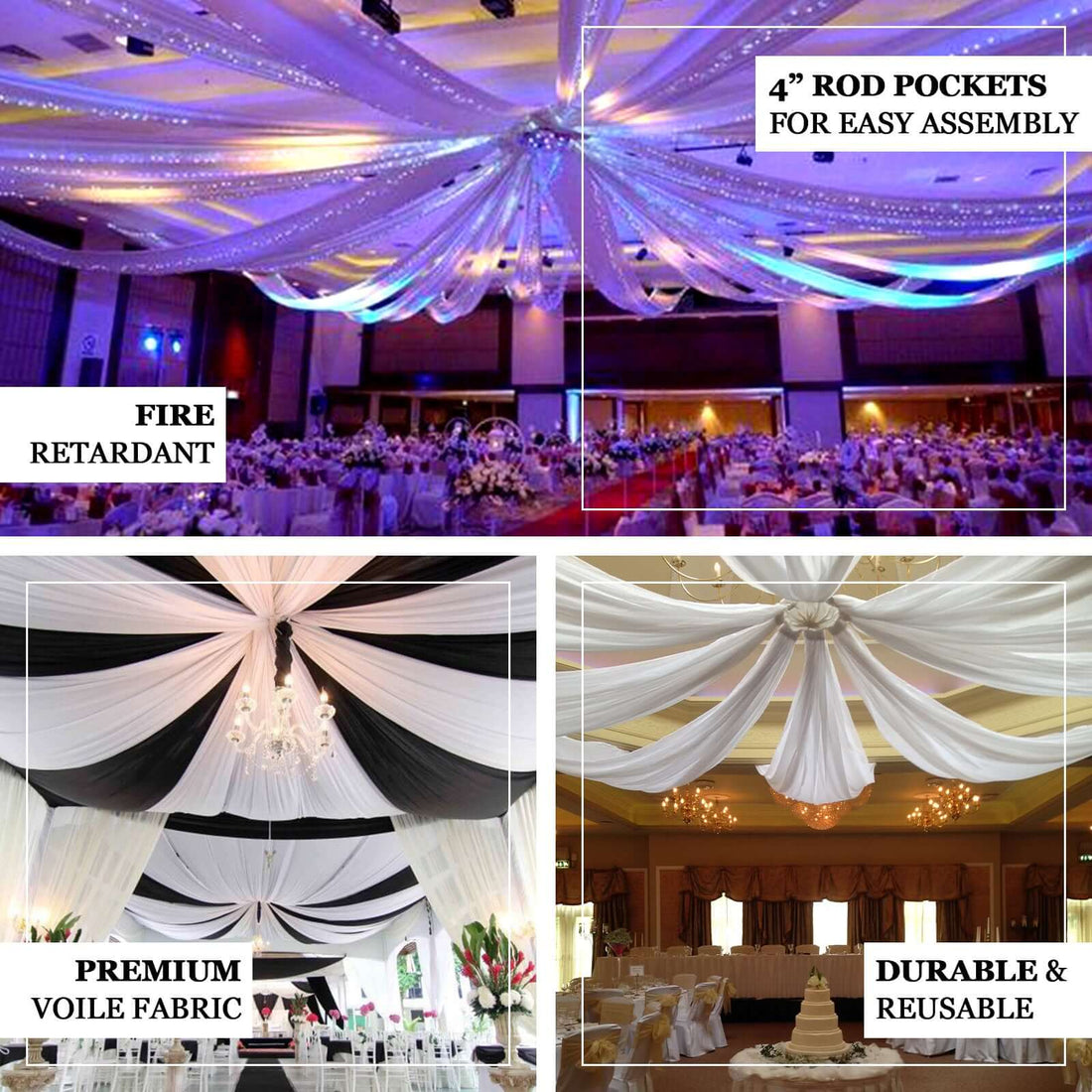 10ftx20ft White Fire Retardant Ceiling Curtain Drapes | eFavormart