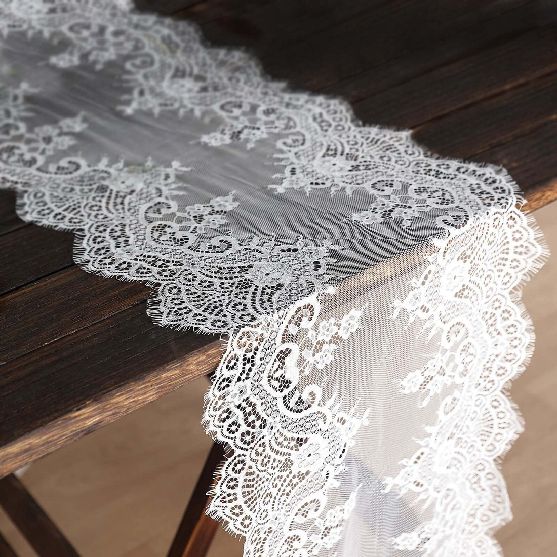 Premium Lace Fabric Table Runner 15"x117" White with Scalloped Frill Edges - Vintage Classic Table Decor Premium Lace Fabric Table Runner 15"x117" White with Scalloped Frill Edges - Vintage Classic Table Decor