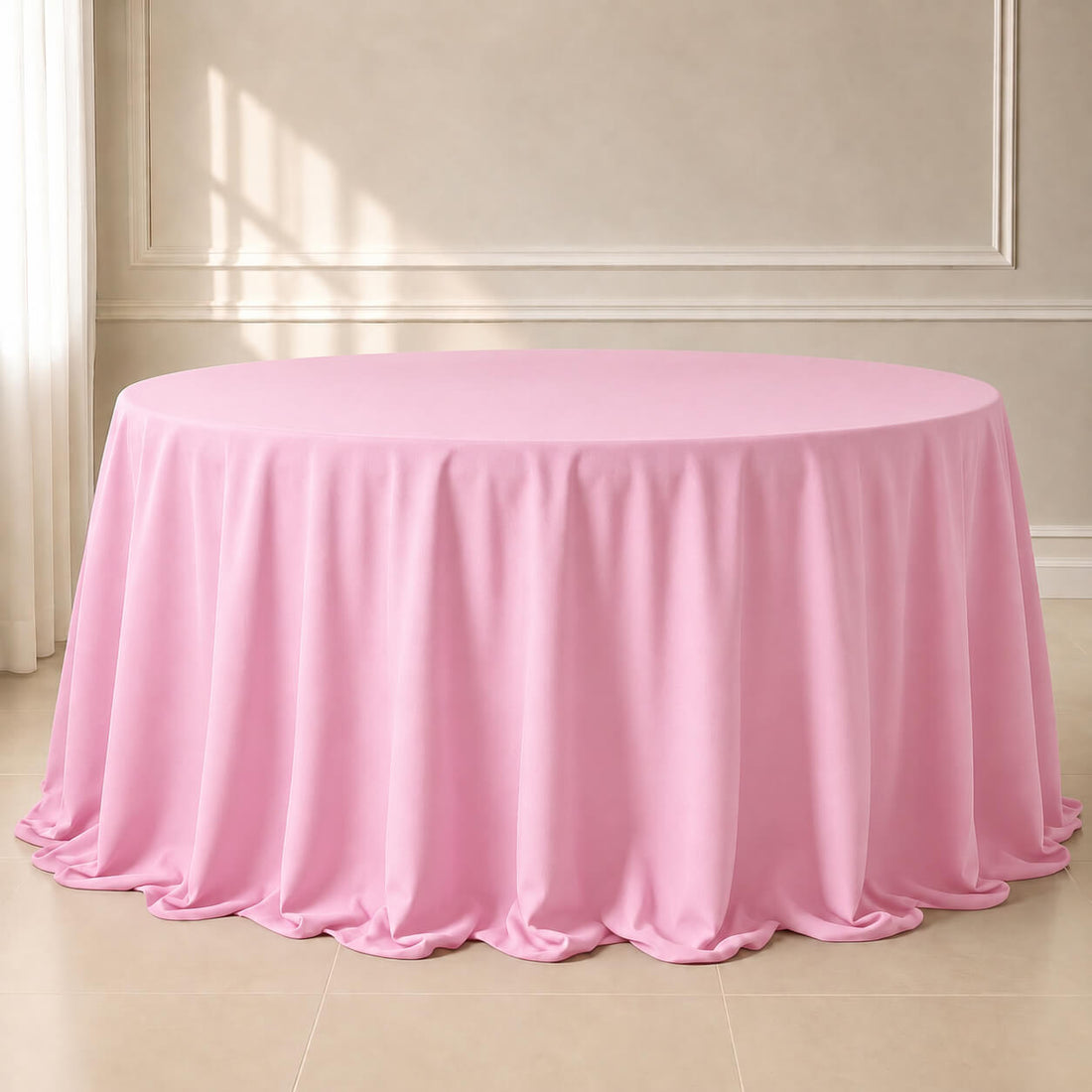 pink seamless round tablecloth 132 inch