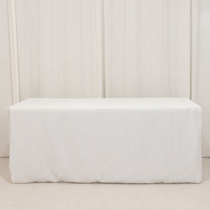 Premium Polyester Rectangle Tablecloth 6ft White - Durable Fitted 220GSM Table Cover for Catering Events & Parties