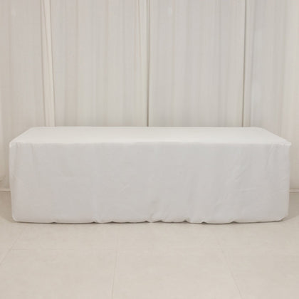 Premium Polyester Rectangle Tablecloth 8ft White - Durable Fitted 220GSM Table Cover for Catering Events & Parties