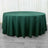 Green round tablecloth on a wooden floor.