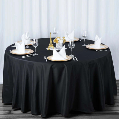Premium Polyester Round Tablecloth 120" Black - Seamless 220GSM Wrinkle-Resistant & Durable Table Cover