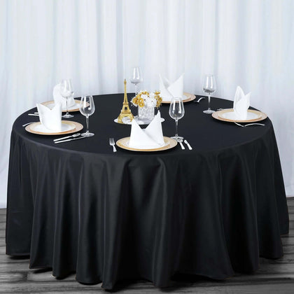 Premium Polyester Round Tablecloth 120" Black - Seamless 220GSM Wrinkle-Resistant & Durable Table Cover