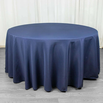 Premium Polyester Round Tablecloth 120" Navy Blue - Seamless 220GSM Table Cover