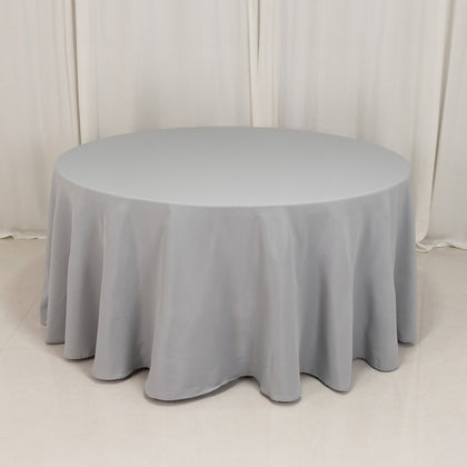 Premium Polyester Round Tablecloth 120" Silver - Seamless 220GSM Table Cover