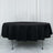 Round black tablecloth on a table with a ruffled edge.