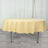 Round yellow tablecloth on a table in a staged setting.