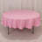 Pink round tablecloth on a folding table.