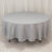 Round gray tablecloth with draped edges on a plain surface.
