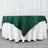 Green tablecloth draped over a white table with a pleated edge.