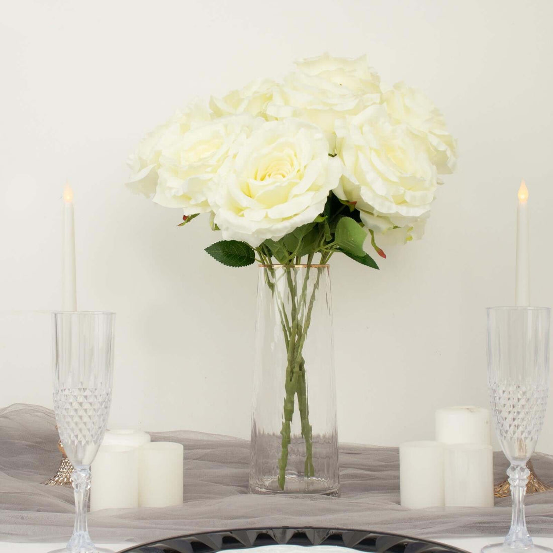 Ivory Premium Silk Jumbo Rose Bouquet | eFavormart