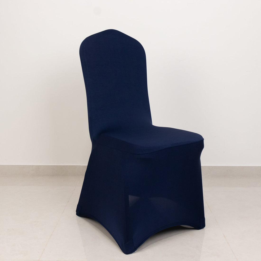 Navy blue chair cover on a plain background