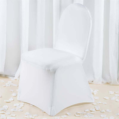 Premium Spandex Stretch Fitted Banquet Chair Cover 220GSM White with Foot Pockets - Sleek Durable Slipcover for Formal Events