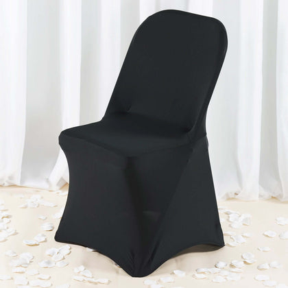 Premium Spandex Stretch Fitted Folding Chair Cover 220GSM Black with Foot Pockets - Durable Slipcover for Events