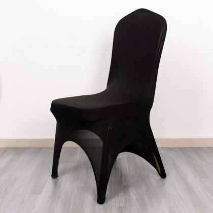 Premium Stretch Spandex Banquet Chair Cover Black 160GSM with Foot Pockets - Fitted 3-Way Open Arch Slipcover