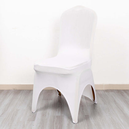 Premium Stretch Spandex Banquet Chair Cover White 160GSM with Foot Pockets - Fitted 3-Way Open Arch Slipcover