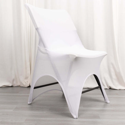 Premium Stretch Spandex Folding Chair Cover White - 160GSM Modern 3-Way Open Arch Design Fitted Slipcover with Foot Pockets