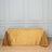 Gold tablecloth on a wooden table against a gray wall.