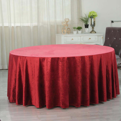 Premium Velvet Round Tablecloth 120" Red - Seamless Soft & Reusable Table Cover