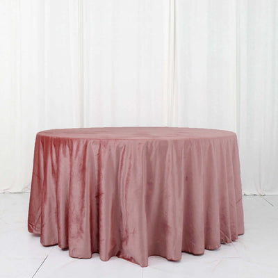 Premium Velvet Round Tablecloth 120" Dusty Rose - Seamless Soft & Reusable Table Cover