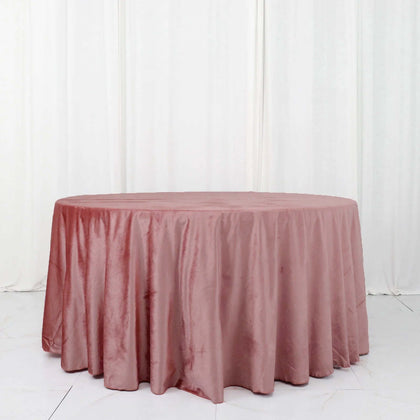 Premium Velvet Round Tablecloth 120" Dusty Rose - Seamless Soft & Reusable Table Cover