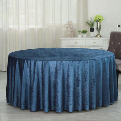 Premium Velvet Round Tablecloth 120" Navy Blue - Seamless Soft & Reusable Table Cover