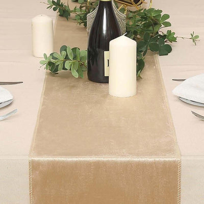 Premium Velvet Table Runner 12"x108" Champagne - Sheen Finish Reusable Linen