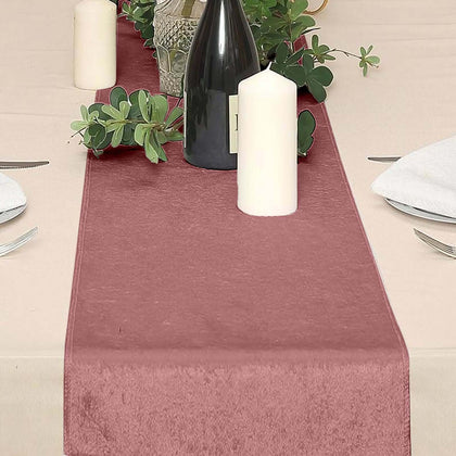 Premium Velvet Table Runner 12"x108" Dusty Rose - Sheen Finish Reusable Linen