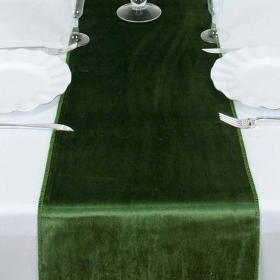 Premium Velvet Table Runner 12"x108" Olive Green - Sheen Finish Reusable Linen