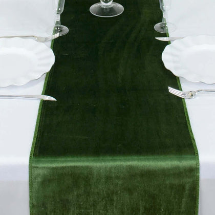 Premium Velvet Table Runner 12"x108" Olive Green - Sheen Finish Reusable Linen