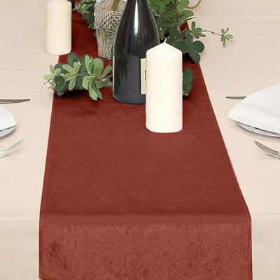 Premium Velvet Table Runner 12"x108" Terracotta (Rust) - Sheen Finish Reusable Linen