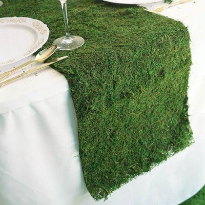 Preserved Moss Table Runner 14"x48" Green with Fishnet Grid Design - Perfect for Rustic Decor